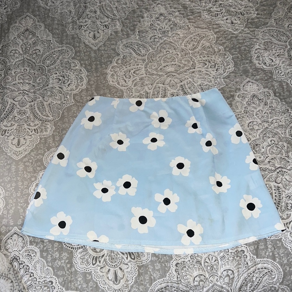 blue flower mini skirt